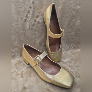 Penelope Chilvers Low Gold Mary Jane Shoes Sz EU40/US9 See Details In Pictures
